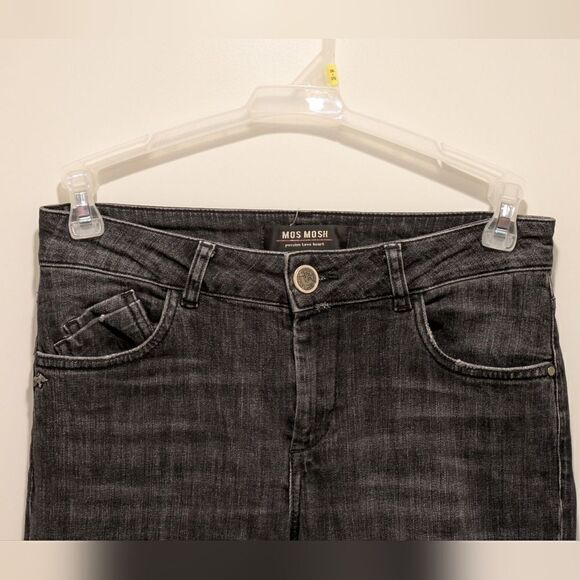 EUC Mos Mosh Size 27 Jordon Deco Jeans in Black with Bejewelled Leg Patches - Picture 2 of 9